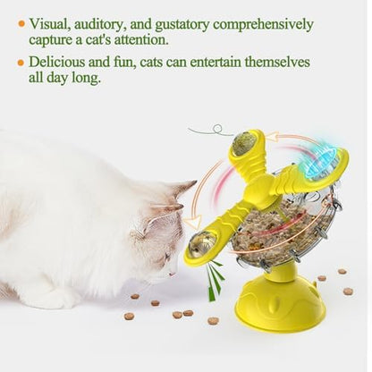 Rotating Pet Treat Dispenser Toy: 360-Degree Rotating Windmill Puzzle Toy, Window-Mounted Ferris Wheel Feeder with Suction Cups for Cats and Dogs, Suitable for Puppies (Pink) - Image 4