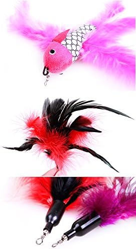 2 Pcs Cat Toys Interactive Refill Replacement Feather Pack Furry Tail Butterfly Dragonfly Fish Mouse Caterpillar Worm Birds Feathers for Kitten Cats CT15-11 Brown Long Feather - Image 7