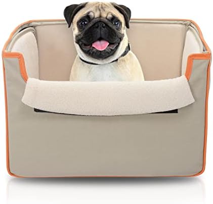 Precious Tails Collapsible Pet Booster Car Seat Box with Plush Fleece Cover, Cushion Insert and Foam Padded Panel - Foldable Carseat for Small Pet Dogs and Puppies Under 20 lbs, Khaki by PreciousTails