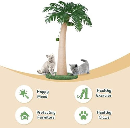 43.3inch Palm Tree Shape Style Sisal Cat Tree Scratching Post Cats, Wear Resistant Cat Claw Scratcher with Plush Stable Base & Hanging Toy Ball, Green - Image 5