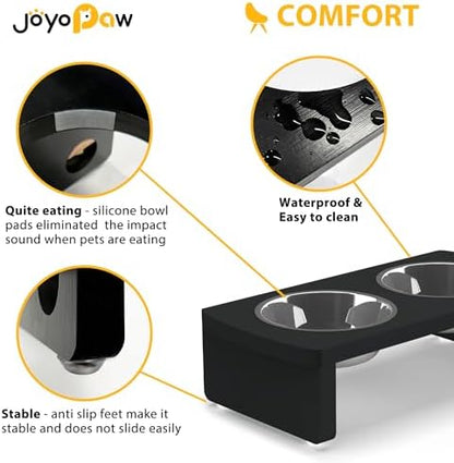 Elevated Dog Bowls, Bamboo Raised Dog Bowl for Small Dogs & Cats, with 2 Stainless Steel Bowls (4'' Tall-20oz Bowl, Black) - Image 4