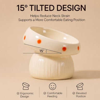Ceramic ElevatedMushroom Feeding Cat Bowl Whisker Friendly - Image 3