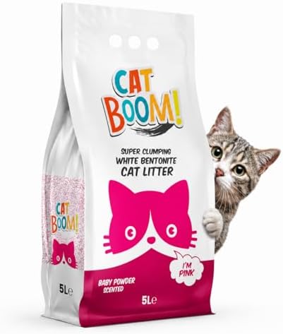 CatBoom Premium White Bentonite Clumping Clay Cat Litter Baby Powder| Super Absorbent Fine Granule Kitty Supplies | 99.5% Dust Free Multi-Cat Formula | Low Tracking Paw-Friendly 9.3 lb by MakroFood