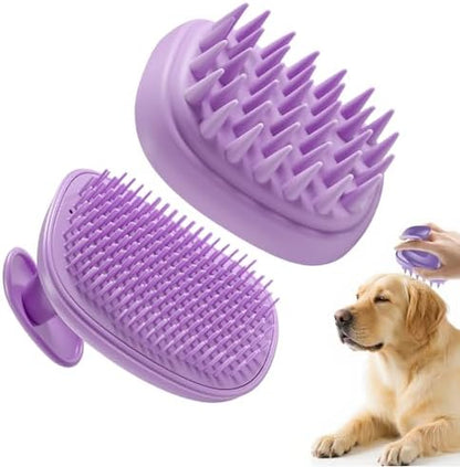 2-in-1 Dog Bath Brush for Grooming & Massage - Pet Silicone Brush for Long & Short Haired Dogs and Cats, Dog Scrubber for Bath, Rubber Curry Brush, Use Wet as Bath Brush or Dry for Grooming-Purple by Unknown