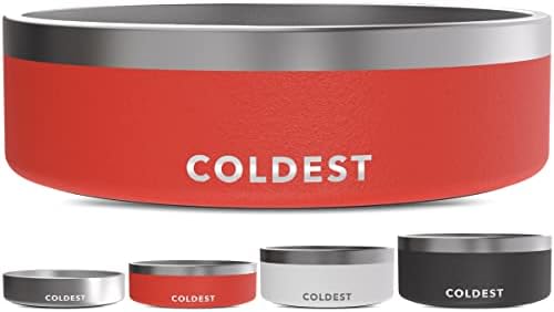 Coldest Dog Bowl - Anti Rust Metal, Non Slip, 3 Layers Insulated Stainless Steel Dog Bowls - Spill Proof & Heavy Duty - Water Bowl for Dogs, Cats & Pets, Dish Washer Safe (42 oz, Crimson Red) by Coldest