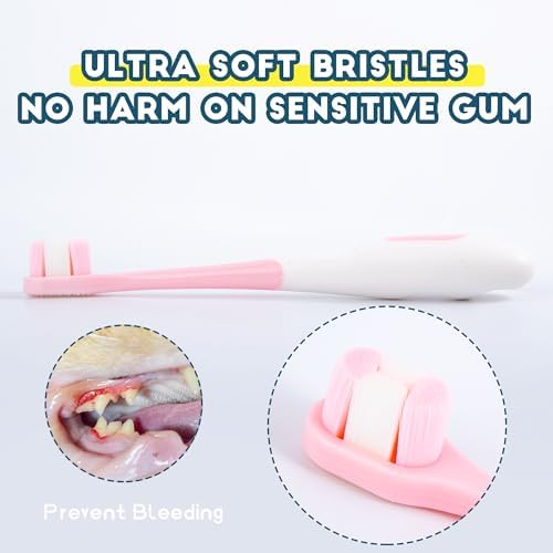 Small Dog Toothbrush, Puppy & Cat Tooth Brushing Kit, Ultra Soft Head Teeth Brush for Kitten & Tiny to Medium Pet, Doggy Toothbrushes Deep Dental Clean, 2 PCS, Pink - Image 2