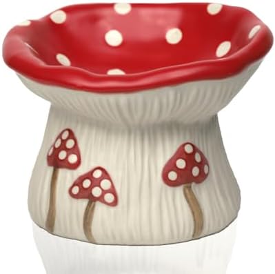 Ceramic Cat Bowl, Cute Red Mushroom Elevated Cat Food Dish, Shallow Raised Feeder, Anti Vomiting, Stress Free, Whisker Fatigue by Careforyourbelovedfurbaby