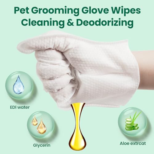 32 PCS Unscented Extra Thick Pet Bathing Wipes for Dogs & Cats, Dog Wipes Washing Gloves, Cleaning & Deodorizing Grooming Gloves for Daily Care and Traveling with EDI Water, Glycerin, Aloe Extract - Image 3