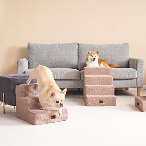 EHEYCIGA Dog Stairs for Small Dogs 13.5" H, 3-Step Dog Steps for Cats, Pink - Image 4