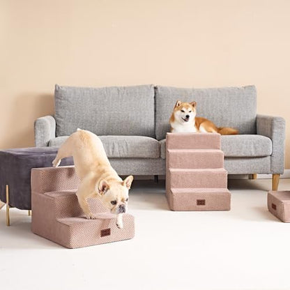 EHEYCIGA Dog Stairs for Small Dogs 13.5" H, 3-Step Dog Steps for Cats, Pink - Image 4