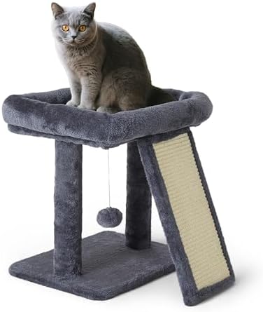 17.1-inch Small Cat Tree Tower with Scratching Post for Indoor Cats,Grey - Image 2