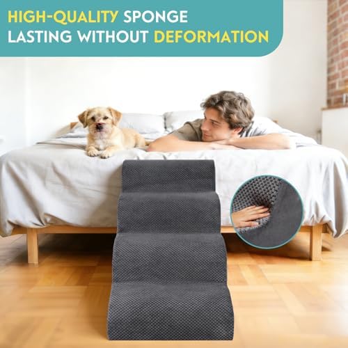 Dog Stairs for Small Dogs, 19.7" H Pet Stairs 4-Steps Ramp for Puppy, Older Cat, Stairs with Whole 30D High Density Foam, Corduroy Fabric, Non-Slip Bottom Dog Steps for Bed and Couch (Grey, 4-Step) - Image 6