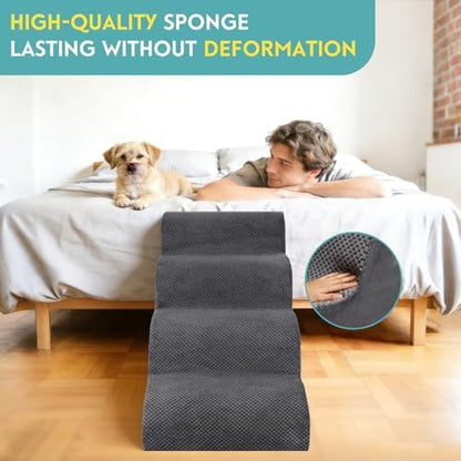 Dog Stairs for Small Dogs, 19.7" H Pet Stairs 4-Steps Ramp for Puppy, Older Cat, Stairs with Whole 30D High Density Foam, Corduroy Fabric, Non-Slip Bottom Dog Steps for Bed and Couch (Grey, 4-Step) - Image 6
