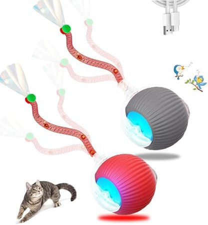 2PCS Interactive Cat Toys for Indoor Cats,New Generation Interactive Cat Ball Toy with Elastic Mesh Tail,Automatic Cat/Kitten Toys with Chirping & Motion Activate,Cat Toys for Bored Indoor,Red & Gray by Unknown