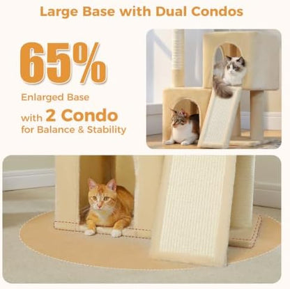 PAWZ Road Large Cat Tree, 45" Heavy Duty Cat Tower with Dual Condos, Beige - Image 4