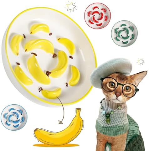 Ceramic Slow Feeder Cat Bowl, 6.3'' Wide Whisker Friendly Cat Puzzle Feeder by PTOBER