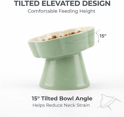 Ceramic Elevated Slow Feeder Cat Bowl, Raised and Gently Tilted Feeding Dish with Maze Design, Whisker-Friendly, Easy to Clean, for Indoor Cats and Small Dogs (Green/Ivory) - Image 3
