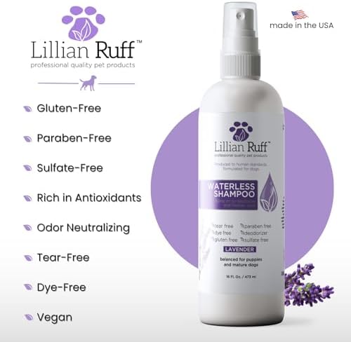 Lillian Ruff Waterless No-Rinse Dog Dry Shampoo Spray with Hydrating Essential Oils - pH-Balanced Dry Shampoo for Dogs - Clean, Condition, Detangle & Deodorize Dry, Sensitive Skin (Lavender) - Image 5