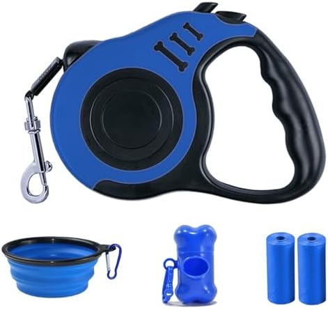 Retractable Dog Leash, 10 FT Dog Leash for Small Medium Dogs up to 22lbs, Pet Tape with Anti Slip Handle and Lock Nylon, 1 Silicone Dog Bowl, 1 Dispenser, 2 Waste Bag by Denyskwin