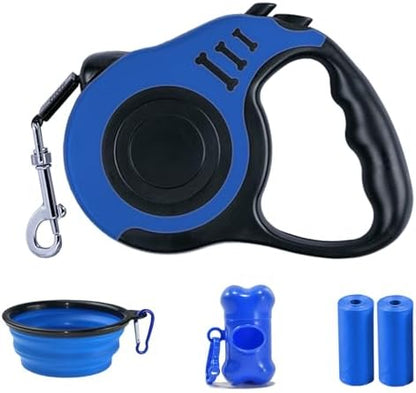Retractable Dog Leash, 10 FT Dog Leash for Small Medium Dogs up to 22lbs, Pet Tape with Anti Slip Handle and Lock Nylon, 1 Silicone Dog Bowl, 1 Dispenser, 2 Waste Bag by Denyskwin