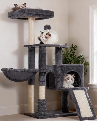 Heybly Cat Tree with Cat Self Groomer Brush, 42.5 inch HCT005SG by HEYBLY