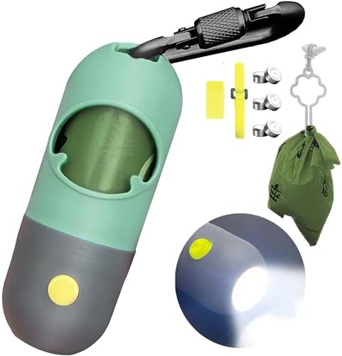 Dog Poop Bag Dispenser with Built-in LED Flashlight and Metal Clip for Leash, Pet Waste Bag Holder, Dog Walking Accessory, Mint Green by Infinite+Node
