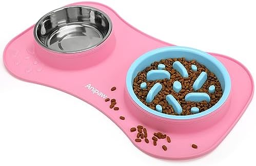 Slow Feeder Dog Bowls 3 in 1 Stainless Steel Food Water Bowl to Slow Eating by Anipaw