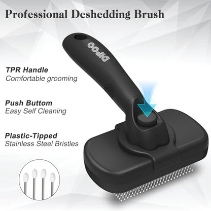 Dipoo Self Cleaning Shedding Brush - Skin Friendly Grooming Tool for Dogs, Cats, and Puppies, Deshedding and Hair Removal for Long and Short Haired Pets, Black - Image 2