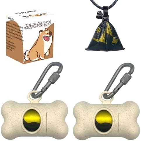 Bone Shaped Dog Waste Bag Dispenser with Leakproof Bags, 2 Holders, 30 Bags, Beige by SHAOUMAN