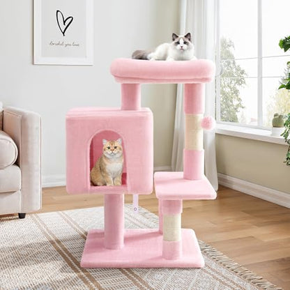 Allewie 29 Inches Cat Tree Tower/Plush Perches Platform/Condo/House/Sisal Scratching Posts/Multi-Level Activity Center Furniture for Kittens/Pink by Allewie