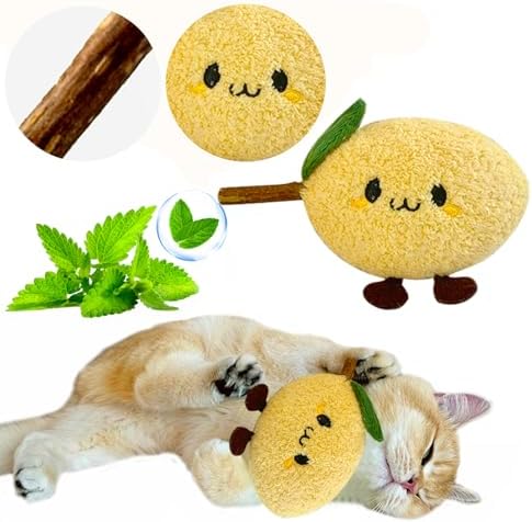 Durable and lnteractive Cat Teething Stick Toys: Chewing Stick, Grinding Teeth Rod, and chewable Cat Doll for Your Pet's Entertainment (Lemon Yellow) by Petelligent