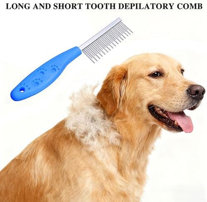 4 Pack Pet Grooming Combo - Blue Deshedding Brush,With Metal Comb,Bath Brush, With Long & Short Stainless Steel Teeth Depilatory Comb For Detangling And Dematting Long, Matted Fur On Cats And Dogs - Image 5