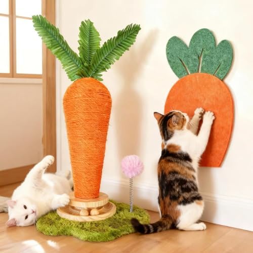 Carrot Cat Scratching Post and Wall Mounted Scratching Mat, Cute Tall Scratching Post,Indoor Nature Sisal Cat Scratcher for Cats and Kittens by netsTribe