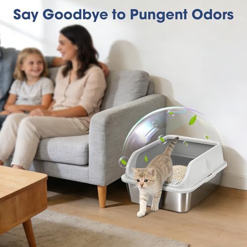 Stainless Steel Litter Box with Lid, Kitten Metal Cat Litter Boxes High Sided Enclosed for Small Cat and Injured Cats Rabbit, Anti-Urine Leakage | Non-Stick Bottom & Includes Scoop - Image 7