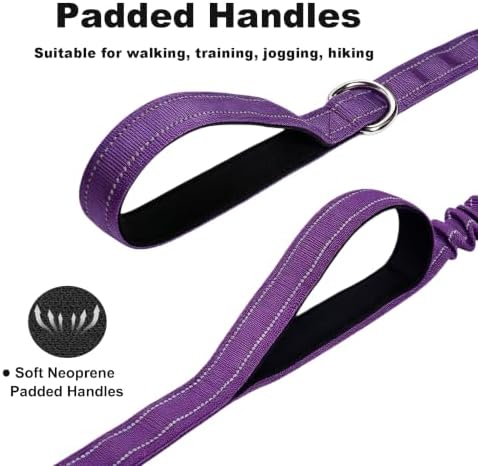 Bungee Dog Leash 5FT-6FT Shock Absorbing, Heavy Duty Tactical Dog Lead with Padded Double Handles, Car Seat Belt, No Pull Reflective Training Leashes for Medium Large Dogs (Purple) - Image 4