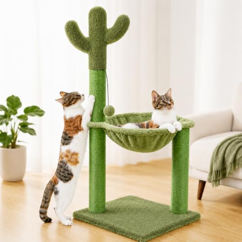 PAWZ Road Cactus Cat Scratching Post, 33" Cat Tree with Hammock & Scratch - Image 2