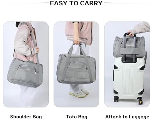 FluffyDream Pet Travel Carrier Soft Sided Portable Bag for Cats, Small Dogs, Kittens or Puppies, Collapsible, Durable, Airline Approved, Travel Friendly (Grey, 17.0" L x 10.0" W x 11.0" H) (Grey) - Image 6