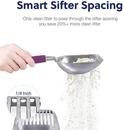 WePet Cat Litter Scoop, Aluminum Alloy Sifter, Kitty Metal Scooper, Deep Shovel, Long Handle, Poop Sifting, Kitten Pooper Lifter, Durable, Heavy Duty, for Litter Box - Image 3