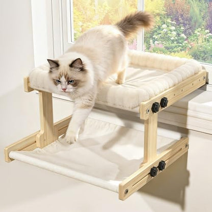 XiaZ Cat Perch for Window Cats Hammock Indoor Bed for Window Adjustable Wooden Frame Bird Watching Sunbathing Space-Saving Double Layer 18 * 16 * 10inch (Small Breeds Recommended) by XiaZPet
