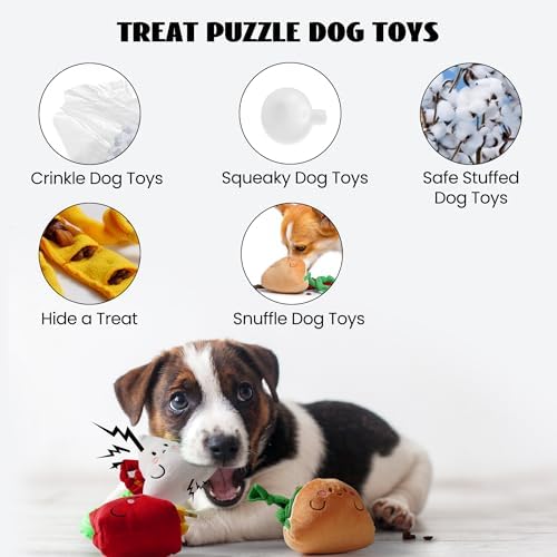 Nocciola Squeaky Hide and Seek Dog Snuffle Food Toys, Interactive Plush Stuffed Pet Supplies for Puppy Small Medium Breeds, Cute Burrow Cognitive Digging Treat Hiding Enrichment Puzzle Toy, 3 Packs - Image 2