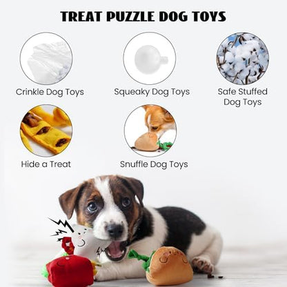 Nocciola Squeaky Hide and Seek Dog Snuffle Food Toys, Interactive Plush Stuffed Pet Supplies for Puppy Small Medium Breeds, Cute Burrow Cognitive Digging Treat Hiding Enrichment Puzzle Toy, 3 Packs - Image 2