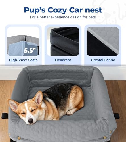 Dog Car Seat for Small Dogs, Travel Pet Car Bed with Removable Waterproof Cover, Memory Foam Dog Booster Seats Up to 35 lbs, Safety Belt and Storage Pocket (Gray) - Image 6