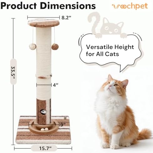 Woochpet Cat Scratching Post,Heavy Duty Green Sisal Scratcher with Cat Toys - Image 3
