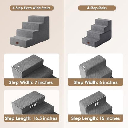 EHEYCIGA Dog Stairs for Bed 20" H, 4-Step Extra Wide Dog Steps, Grey - Image 2