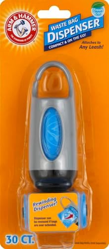 Arm & Hammer Dog Poop Bag Dispenser With 30 Count Dog Poop Bags With Activated Baking Soda, 9 x 14 Inches, Black (Pack of 2)