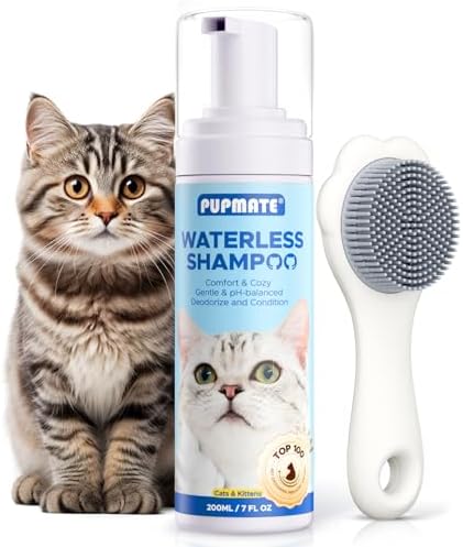 Cat Waterless Shampoo with Brush - No Rinse Formula for Quick Clean Between Baths, Hypoallergenic & Detangling, Reduce Itchy Skin Shedding & Odor Control,Vet-Recommended for Kittens/Senior Cats by PUPMATE