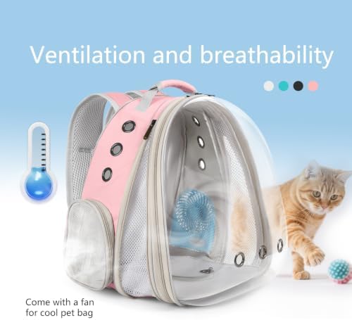 Cat Backpack Carrier with Fan, Space Capsule Astronaut Clear Bubble Front Extension to Carry Transport Cat Small Puppy Bunny, 20 Pounds Cat Bookbag (Pink, Gen 1 + Fan) - Image 4