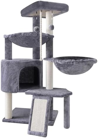 Three Layer Cat Tree with Cat Condo and Two Hammocks,Grey - Image 3