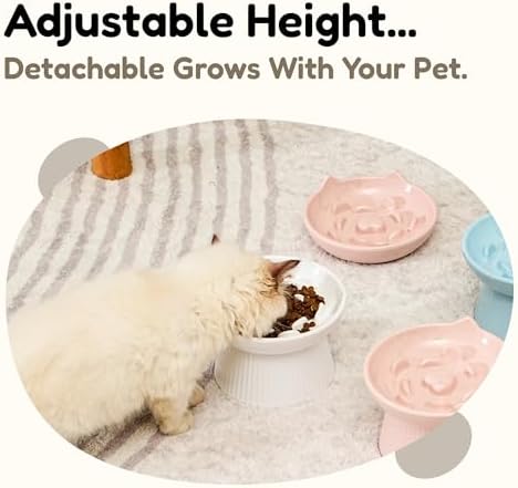 Unbreakable Raised Slow Feeder Bowl for Cats and Small Dogs, Elevated Cat Bowls, Detachable Slow Feede Bowl, Heavy Weighted, Non-Slip Feeder, Dry & Wet Food, Whisker Friendly Flat Plates (White - Image 4
