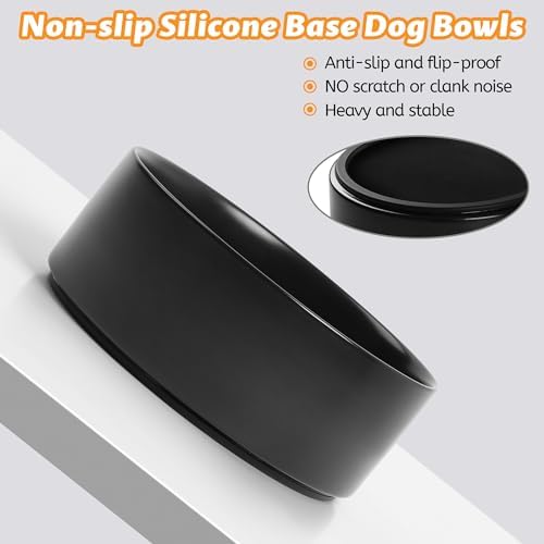Large Dog Bowls, Non Slip Heavy Ceramic Dog Food and Water Bowl with Silicone Base, 8" Pet Feeding Bowl for Small, Medium, and Big Dogs (Black, 8 Inches) - Image 4